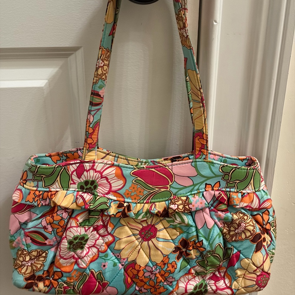 Vera Bradley Quilted Floral Shoulder Tote in Teal and Multicolor